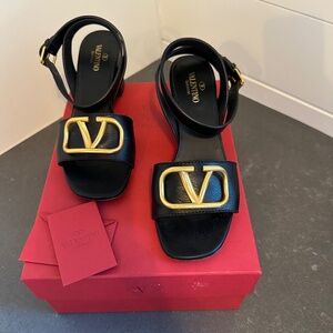 Valentino Block-Heel Sandals with a wrap ankle heel strap